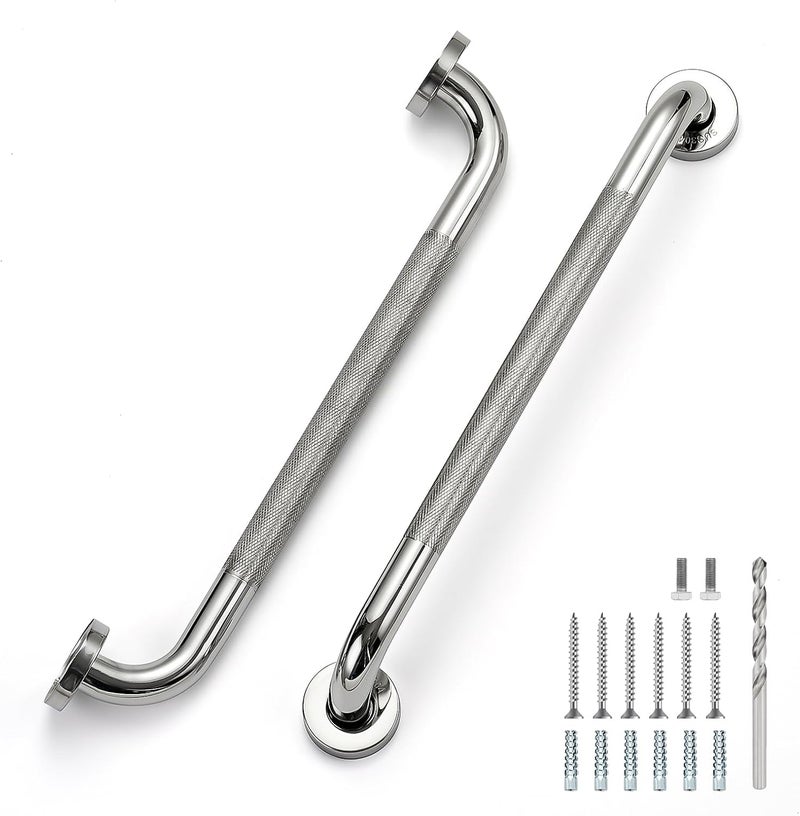 JOY DECOR 18 Inch Grab Bars for Shower, Stainless Steel Safety Handicap Grab Bars for Bathroom, Anti-Slip Shower Handle, Wall Mounted (2 Pack, Polished Nickel) - Image 1